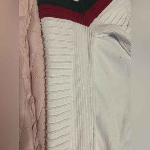 TM Exposure Classic Crew Neck Sweater in White Green and Red Stripes - Picture 11 of 13